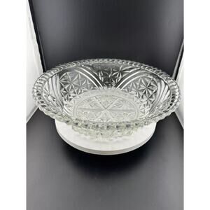 Vintage Anchor Hocking Stars & Bars Clear Pressed Glass Serving Bowl